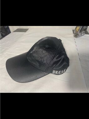 Black Satin Baseball Cap Dream Embroidered Adjustable Black Unisex